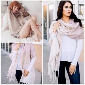Mer Sea Soft Beige & Pink Scarf/ Shawl with Fringe Cozy Soft 21x80